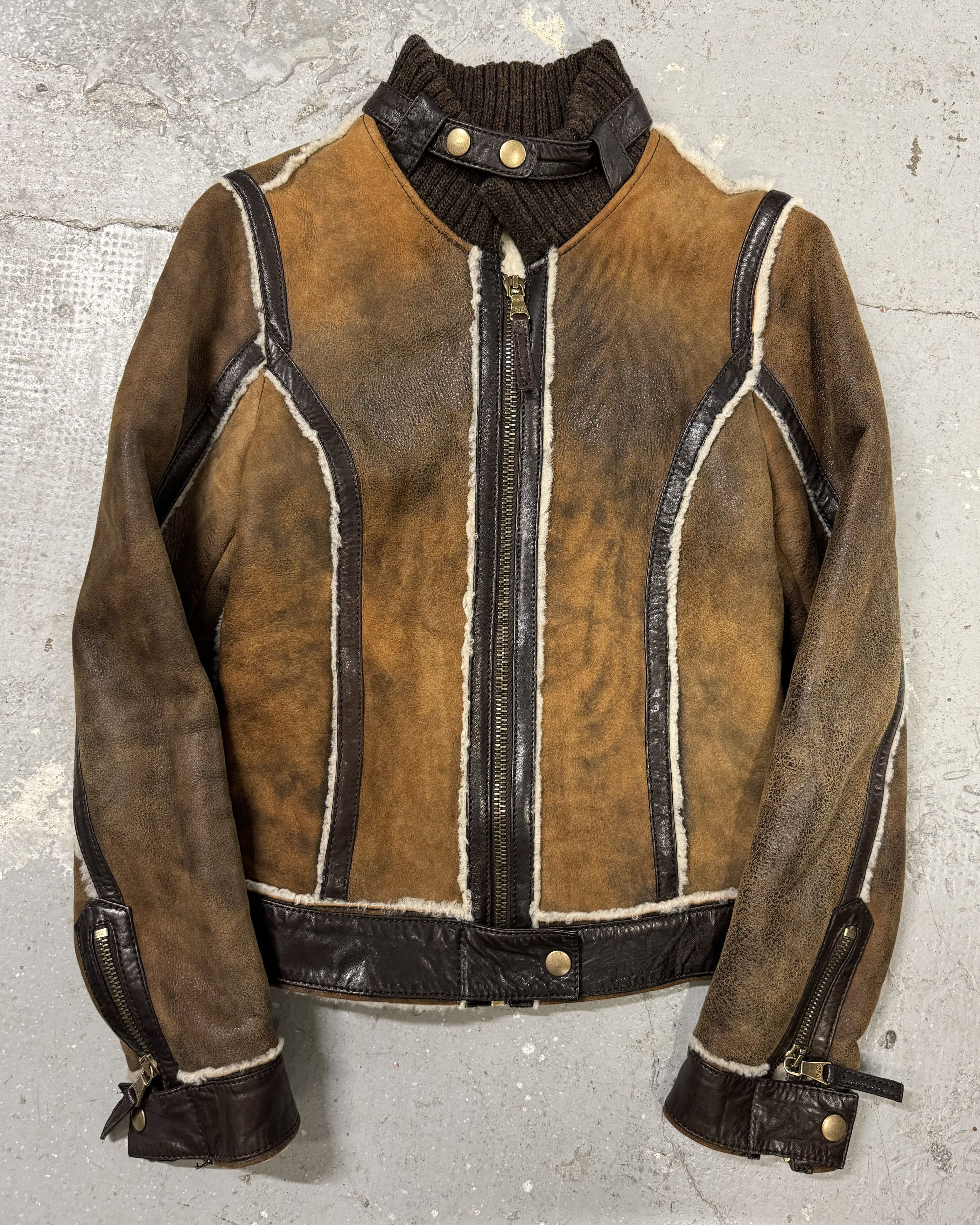 Dolce & Gabbana × Vintage FW2010 Dolce & Gabbana Brown Faded Shearling Leather Jacket Size S / US 4 / IT 40 - 1 Thumbnail