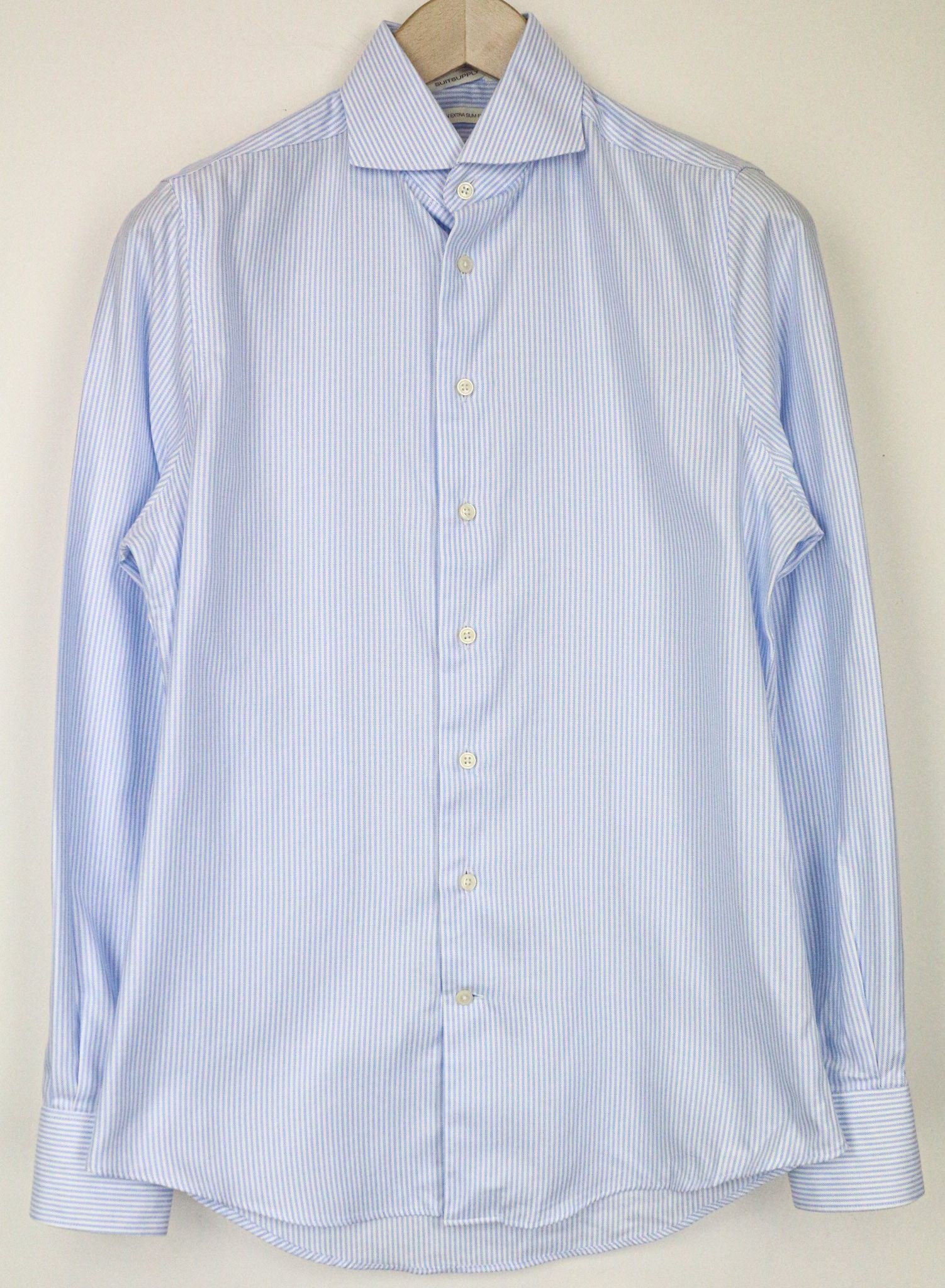 Suitsupply 38/15 Extra Slim Blue Cotton Stripe Shirt 79300 Size 38R - 1 Thumbnail