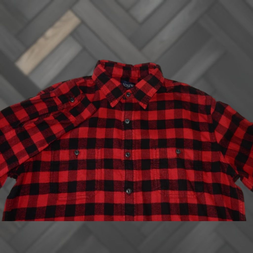 J.Crew VINTAGE J.CREW Men's Flannel Shirt Size L Long Sleeve Plaid Cotton Red-Black 90s Size US L / EU 52-54 / 3 - 1 Thumbnail