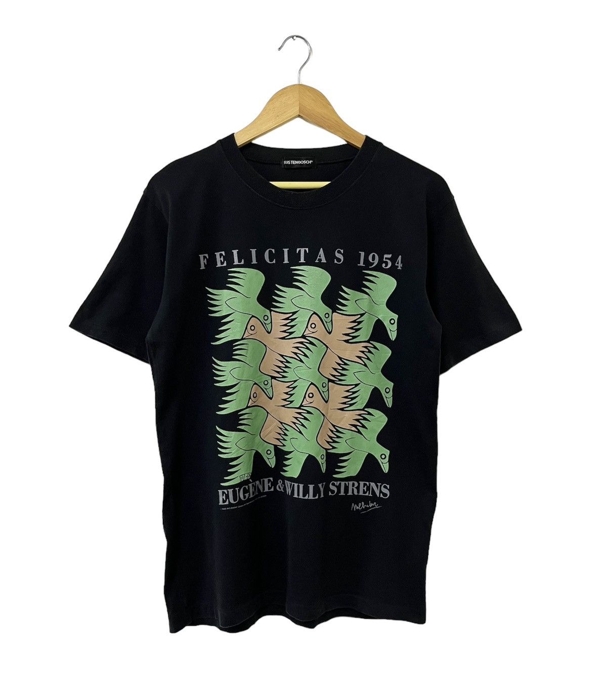 image of 90's M.c. Esher Felicitas 1954 Design Artwork Tshirt in Black, Men's (Size Medium)