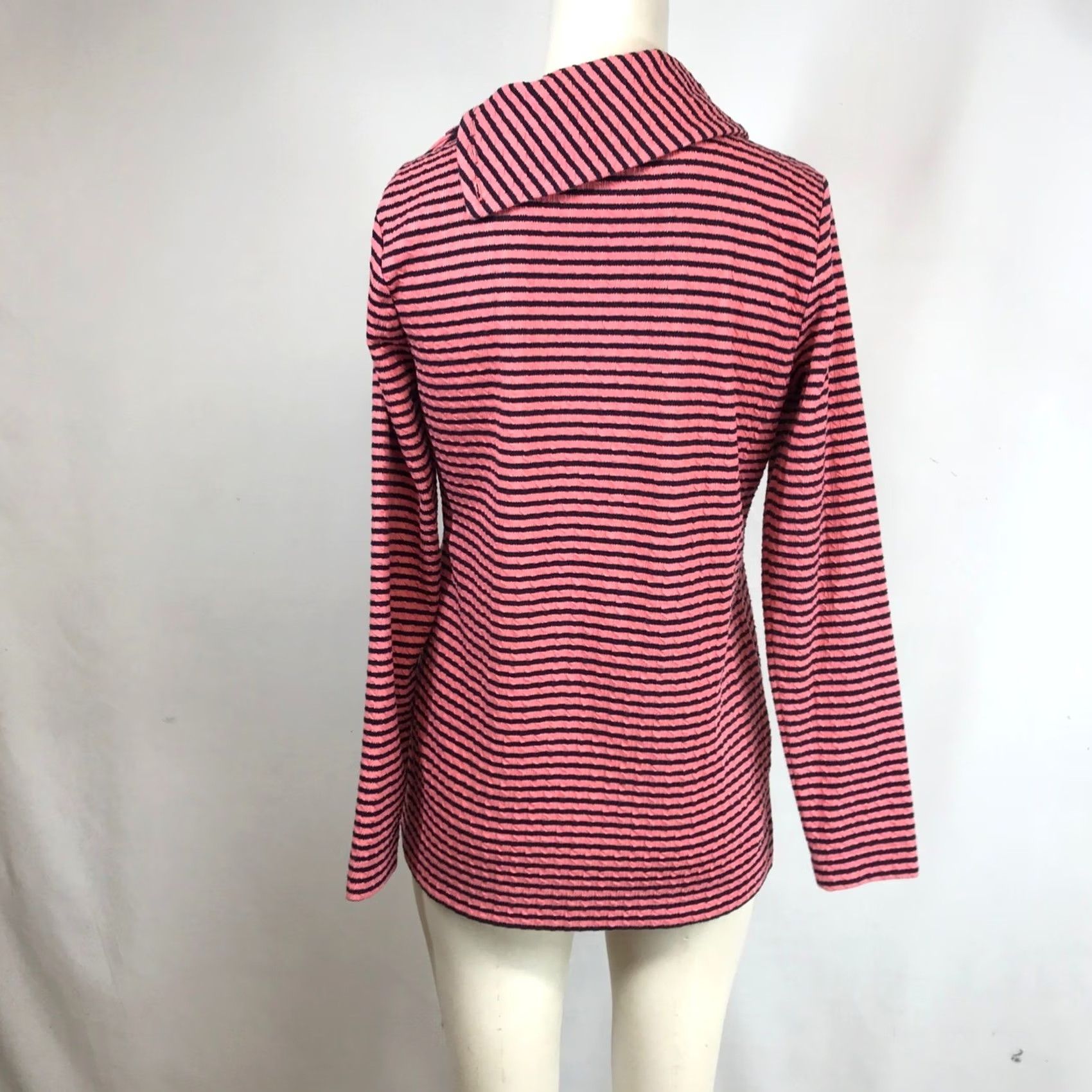Talbots Talbots Womens Pink Navy Striped Textured Funnel Neck Button Top Size S Size S / US 4 / IT 40 - 5 Thumbnail