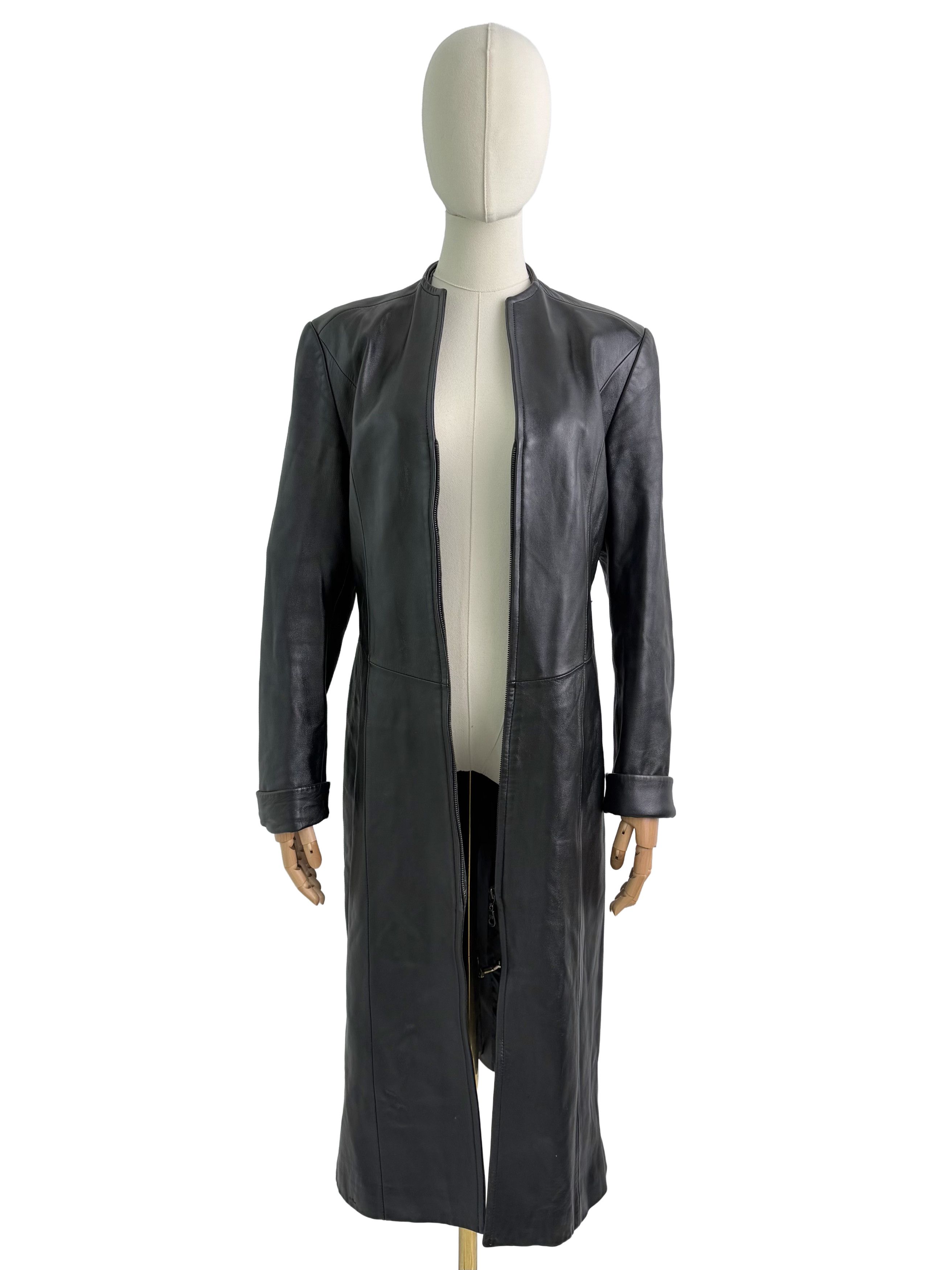 Vintage Vintage Leather Long Coat Zip Front Minimalist Maxi Jacket Size L / US 10 / IT 46 - 3 Thumbnail