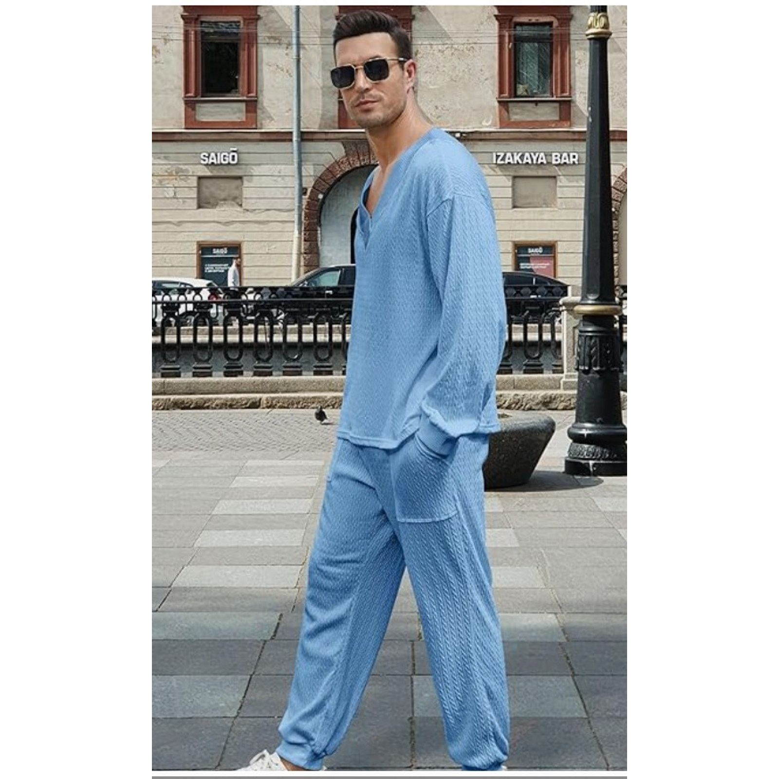 The Unbranded Brand Men's LARGE 2pc OutfitWaffle Knit PulloverDrawstring Pants Size US L / EU 52-54 / 3 - 4 Thumbnail