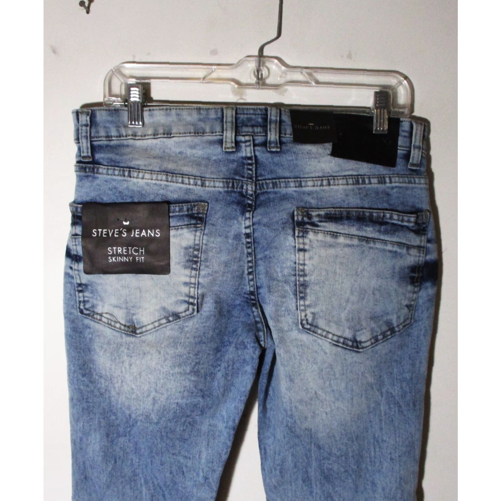 Denime Steve's Jeans Indyo Blue "Skinny Fit" Distressed Denim Jeans 30X32 NWT Mens Jeans Slim 5-Pocket Blue Distressed 30W 32L Size US 30 / EU 46 - 4 Thumbnail
