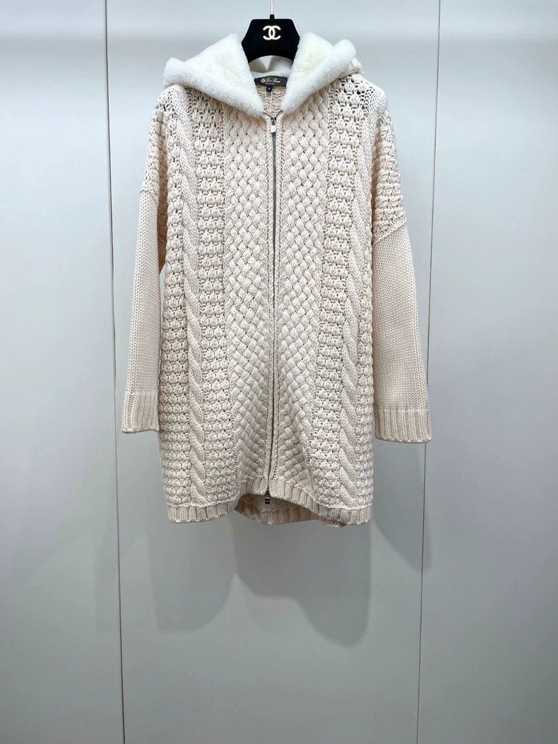 LORO PIANA White knit turtleneck sweater with zipper
