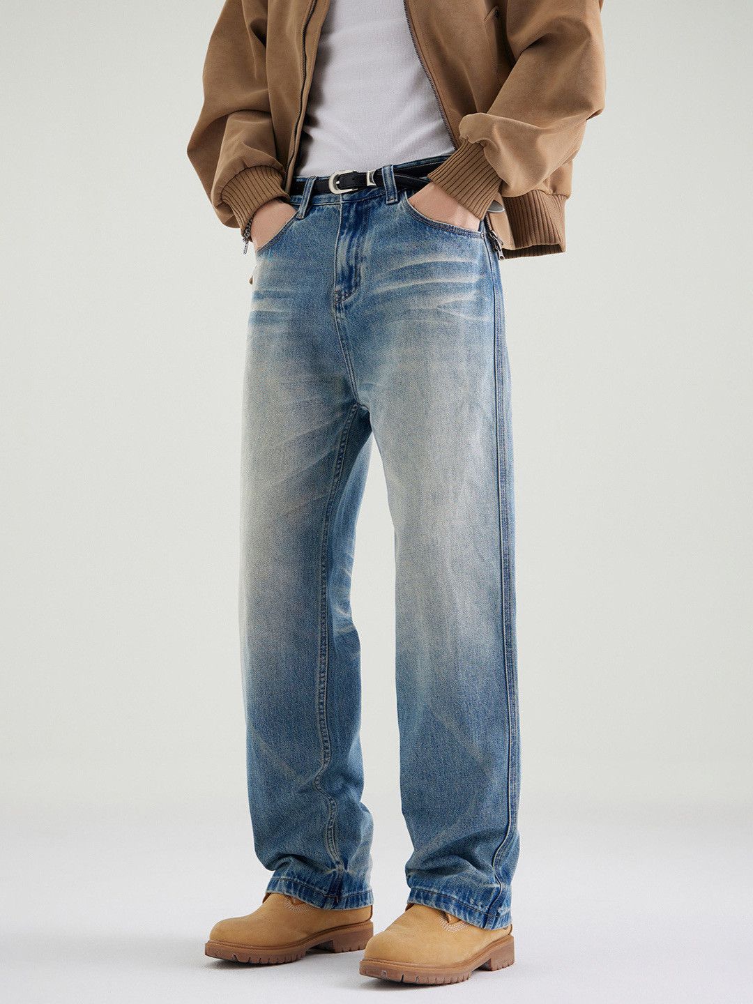 Vintage Men's casual blue washed straight leg whiskered jeans Size US 32 / EU 48 - 2 Thumbnail