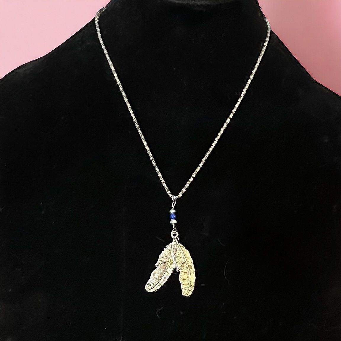 Vintage Vintage silver tone double feather drop pendant necklace Size ONE SIZE - 1 Thumbnail