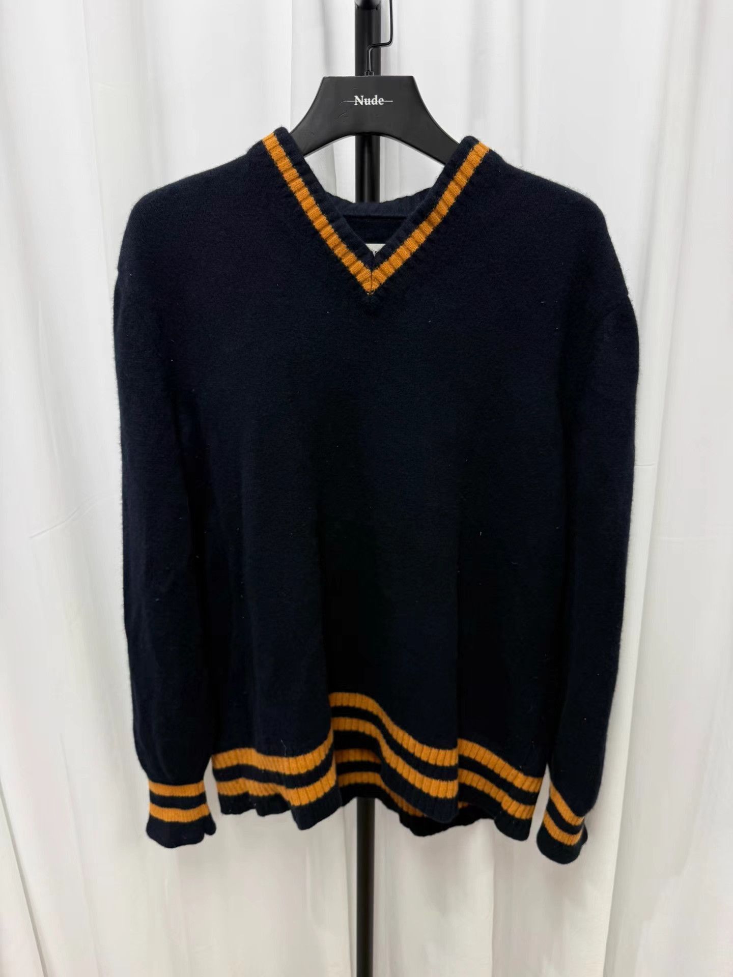 Maison Margiela Black V-Neck Sweater with Orange Trim Size US M / EU 48-50 / 2 - 1 Thumbnail