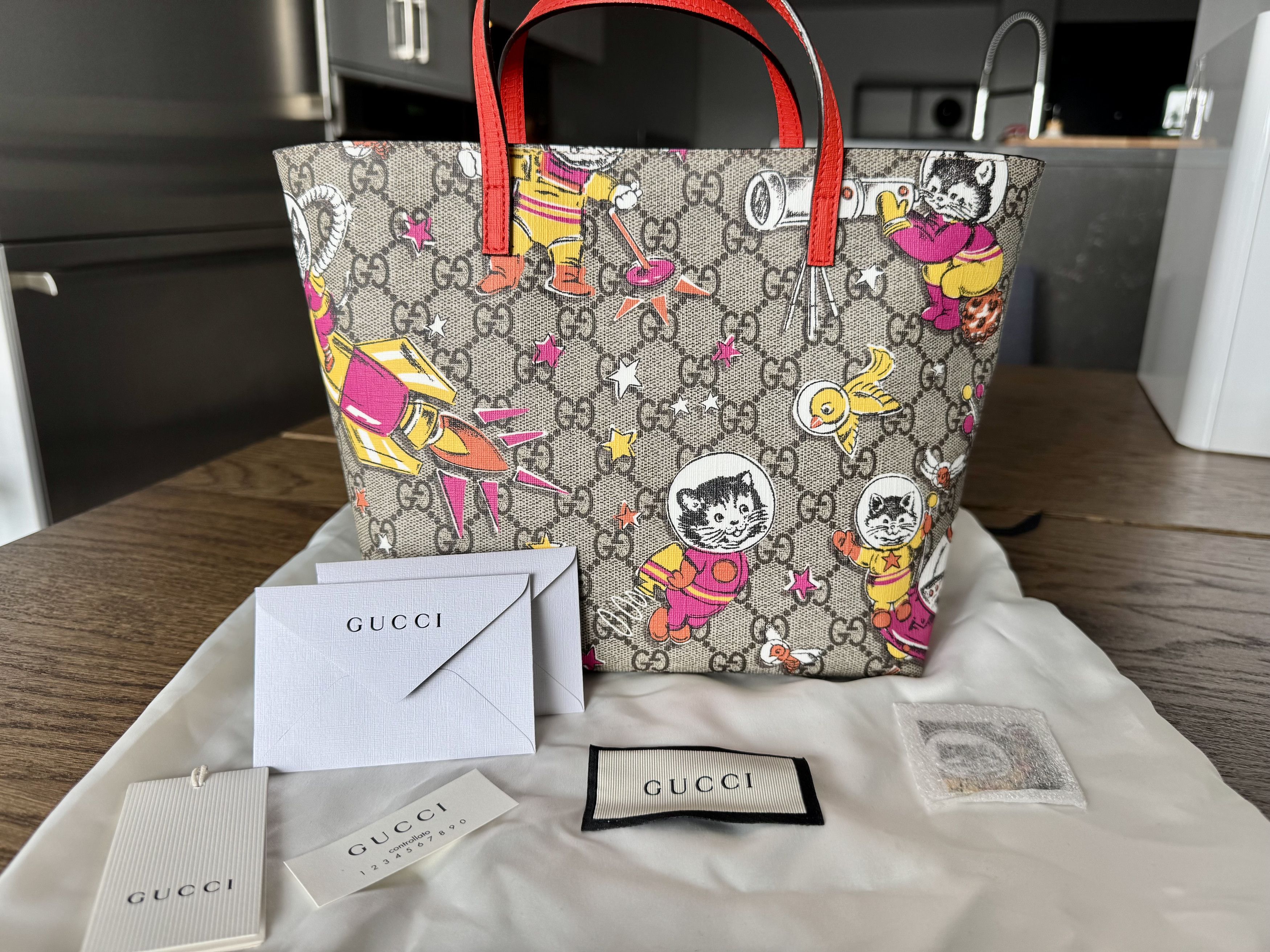 Gucci GG Supreme Monogram Space Cats Children's Tote Orange Size ONE SIZE - 1 Thumbnail
