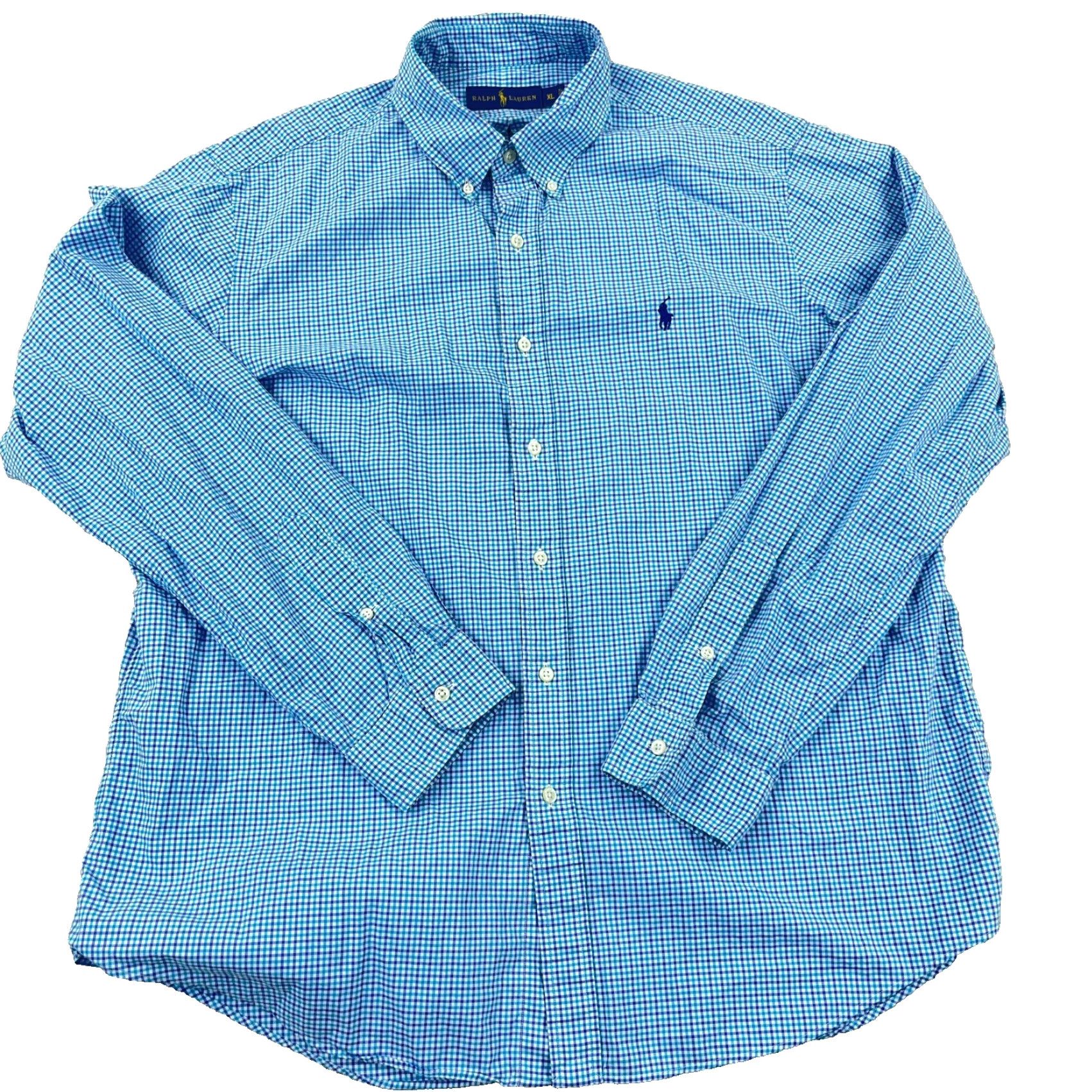 Ralph Lauren Ralph Lauren Shirt Men XL Blue Purple Button Up Tattersall Plaid Poplin Dress LS Size 46R - 2 Thumbnail