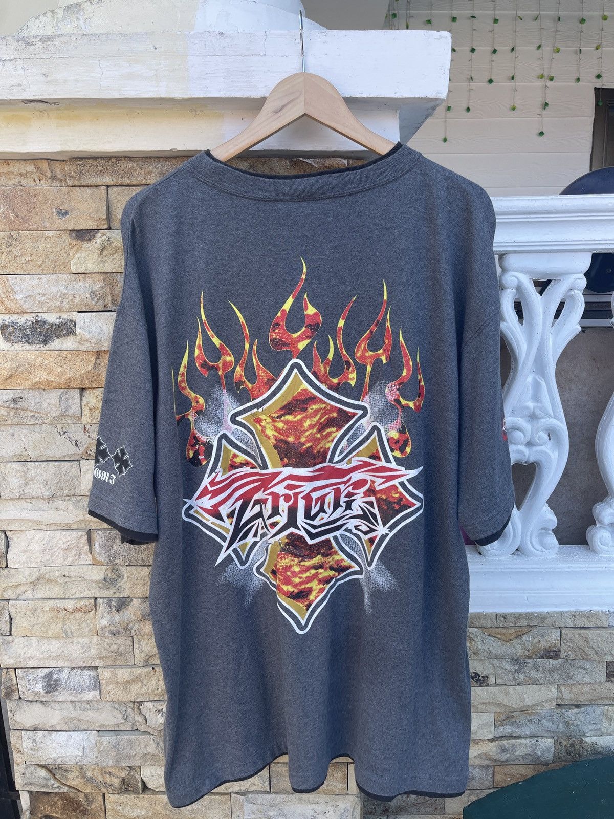 If Six Was Nine × Vintage Last Drop🔥Rare🔥Vintage Gri Gri Fire Big Logo T-Shirt Size US XXL / EU 58 / 5 - 1 Thumbnail