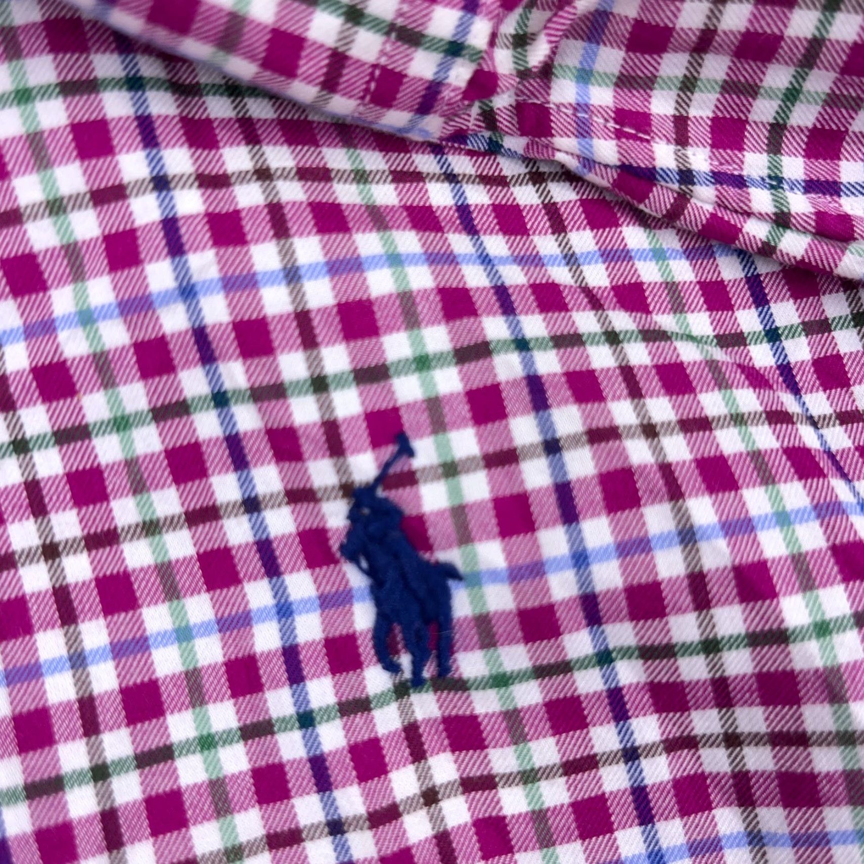 Polo Ralph Lauren VINTAGE Polo Ralph Lauren Shirt Men XL Pink Purple Button Up Slim Fit Windowpane Dress Size 46R - 6 Thumbnail