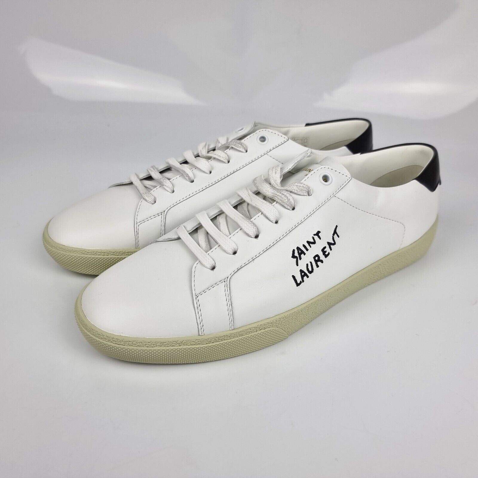 Pre-owned Saint Laurent White Court Sneakers New Size 43