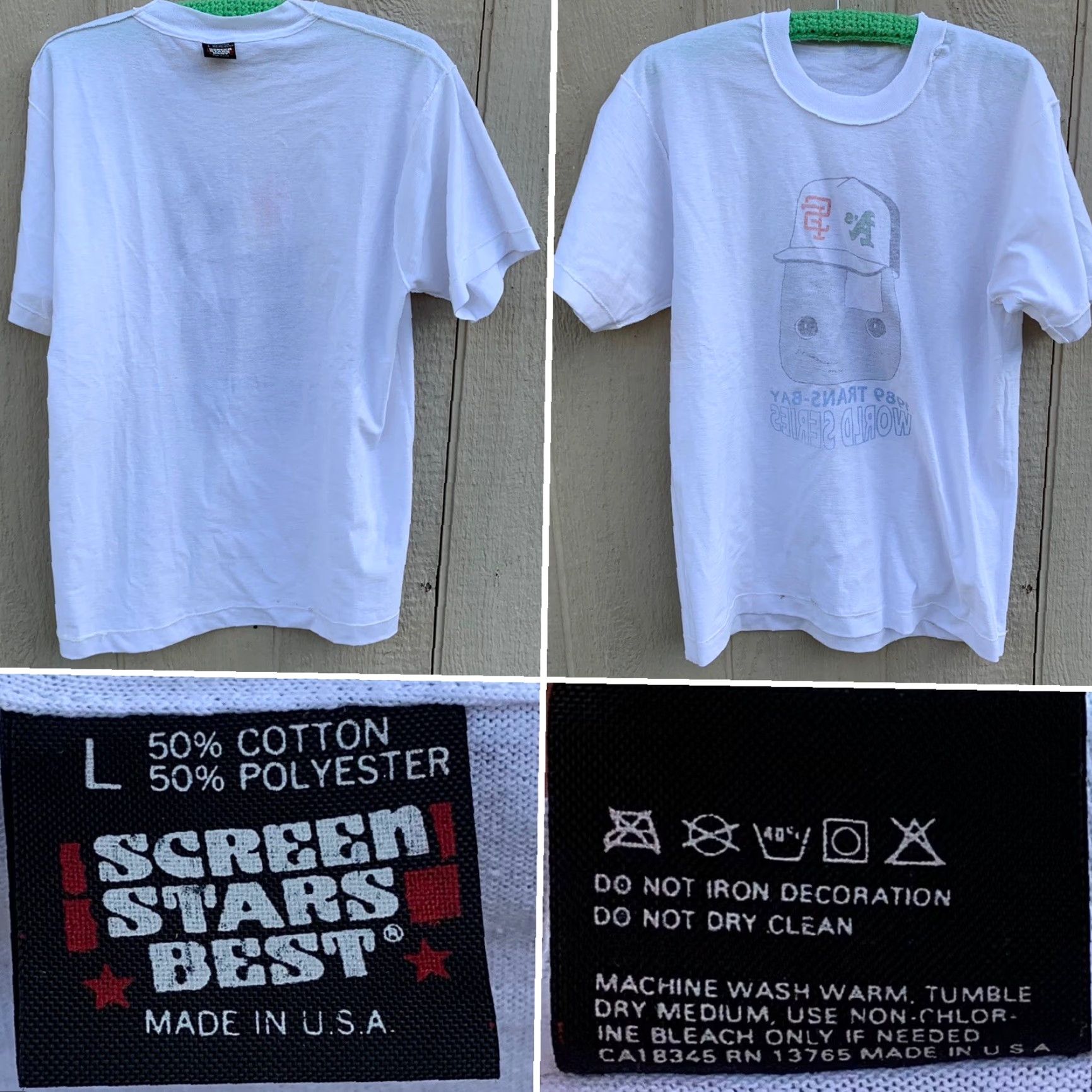 Vintage VINTAGE Screen Stars Shirt Men L White 1980s BART SF A’s World Series t shirt Single Stitch Graphic Tee MLB Sportswear/Beach Size US L / EU 52-54 / 3 - 6 Thumbnail