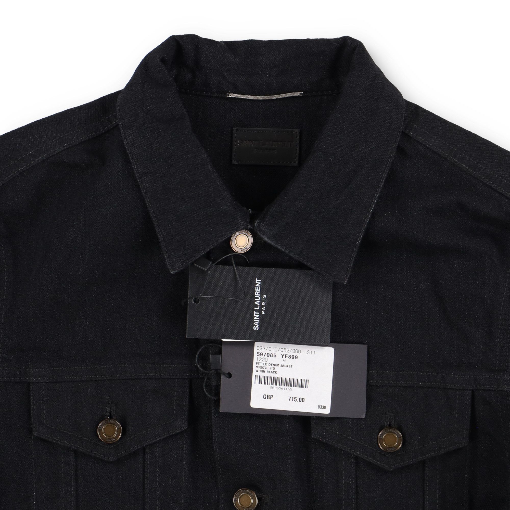 Saint Laurent Paris Black Classic Fitted Denim Trucker Jacket Size US M / EU 48-50 / 2 - 9 Thumbnail