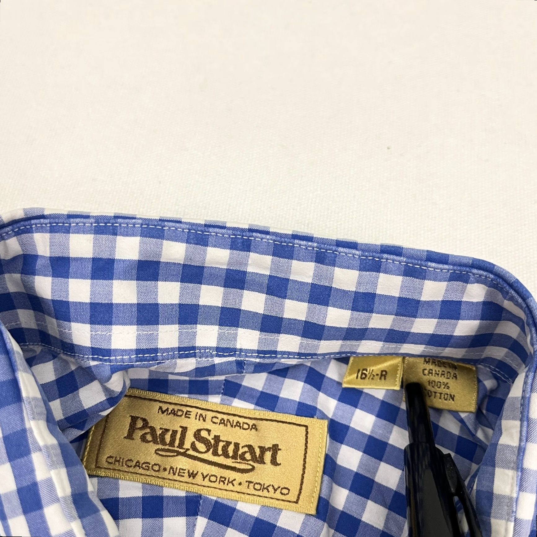 Paul Stuart Paul Stuart Shirt Mens 16.5 R White Blue Gingham Check Dress Button Up Canada Size 46R - 2 Thumbnail