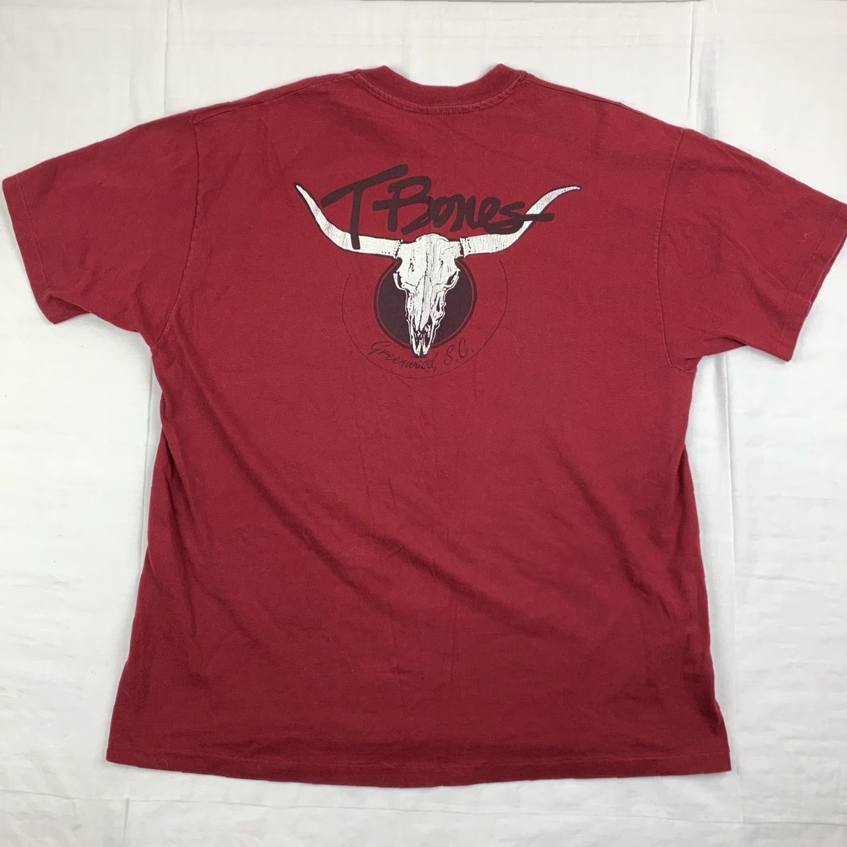 Hanes VINTAGE Tbones T Shirt Adult XL Maroon Greenwood SC Outback American Made in USA Size US XL / EU 56 / 4 - 8 Thumbnail