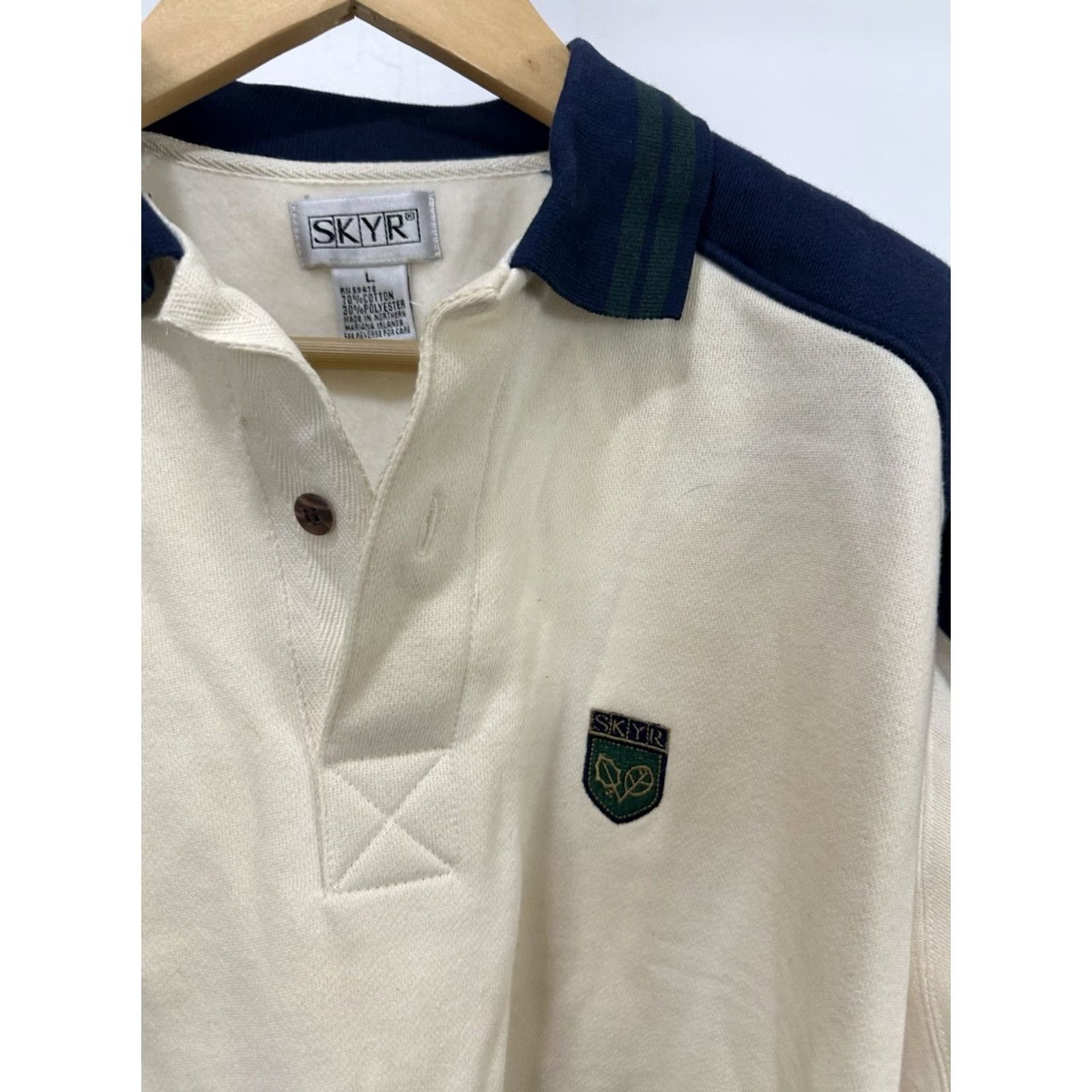 Vintage NWT Skyr Sweatshirt Ski Winter Mountain Snowboard Polo Rugby Men L Cream Tags Stain, Size L Size US L / EU 52-54 / 3 - 4 Thumbnail