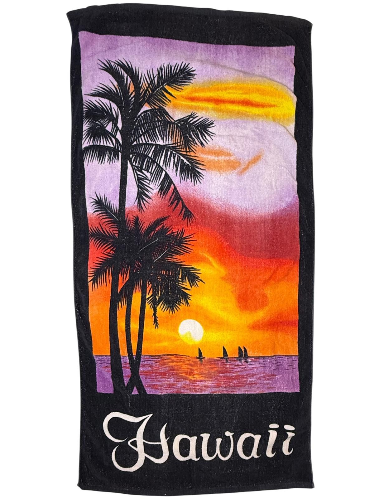Designer Vintage Hawaii Sunset Beach Towel with Palm Tree Silhouette Size ONE SIZE - 1 Thumbnail