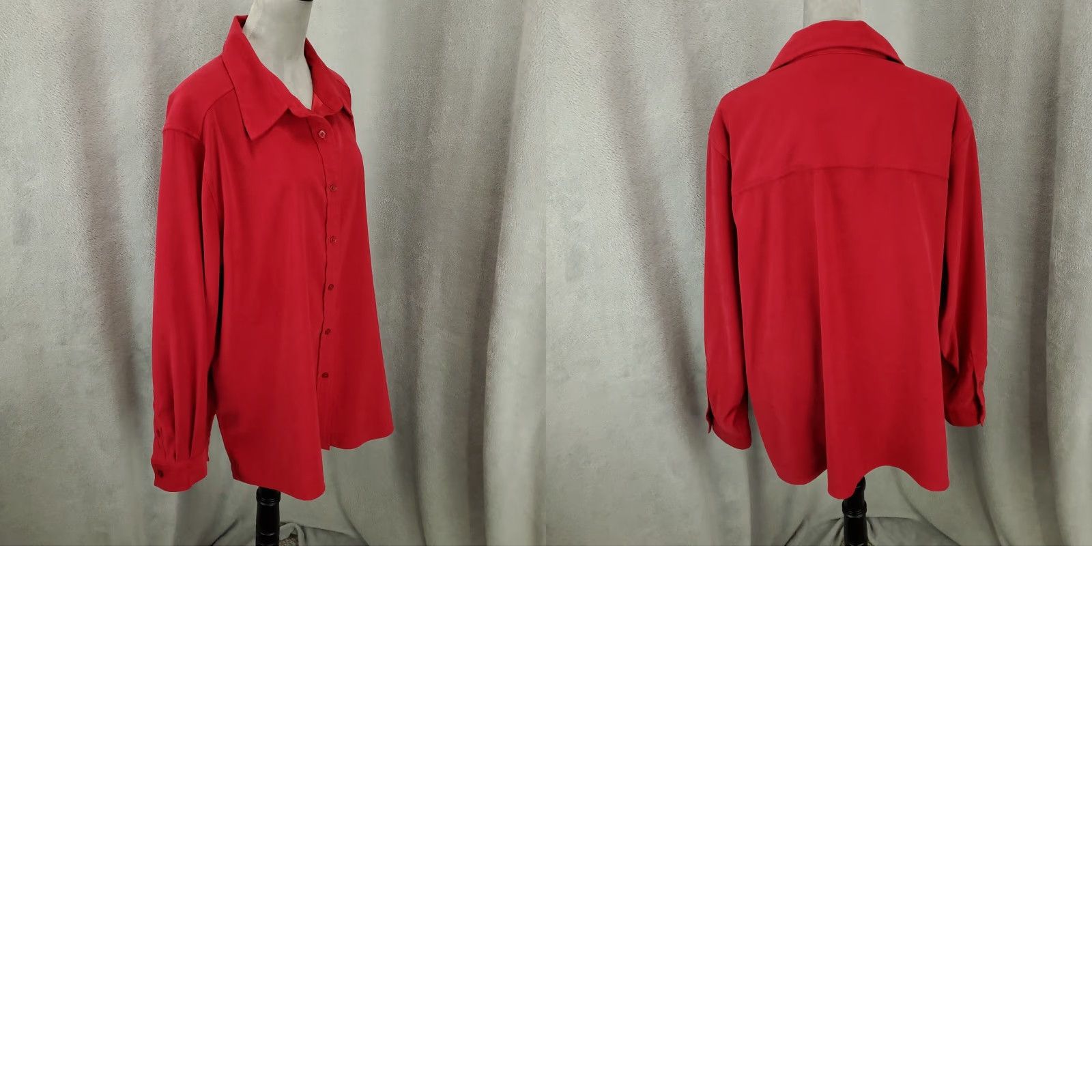 Denim & Co. Womens Denim & Co. Button-Up Tunic Shirt 2X Red Long Sleeve Stretchy Polyester Spandex Size XXL / US 16-18 / IT 52-54 - 8 Thumbnail