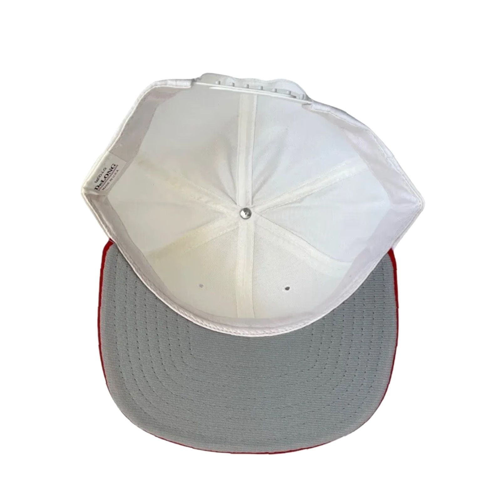 Vintage VINTAGE DeLong Canvas Snapback Hat Cap Adult M/L White Crown & Snap Red Bill Grey Underbill 90s Made in USA Deadstock NWOT Adjustable Mens Boys Size ONE SIZE - 5 Thumbnail
