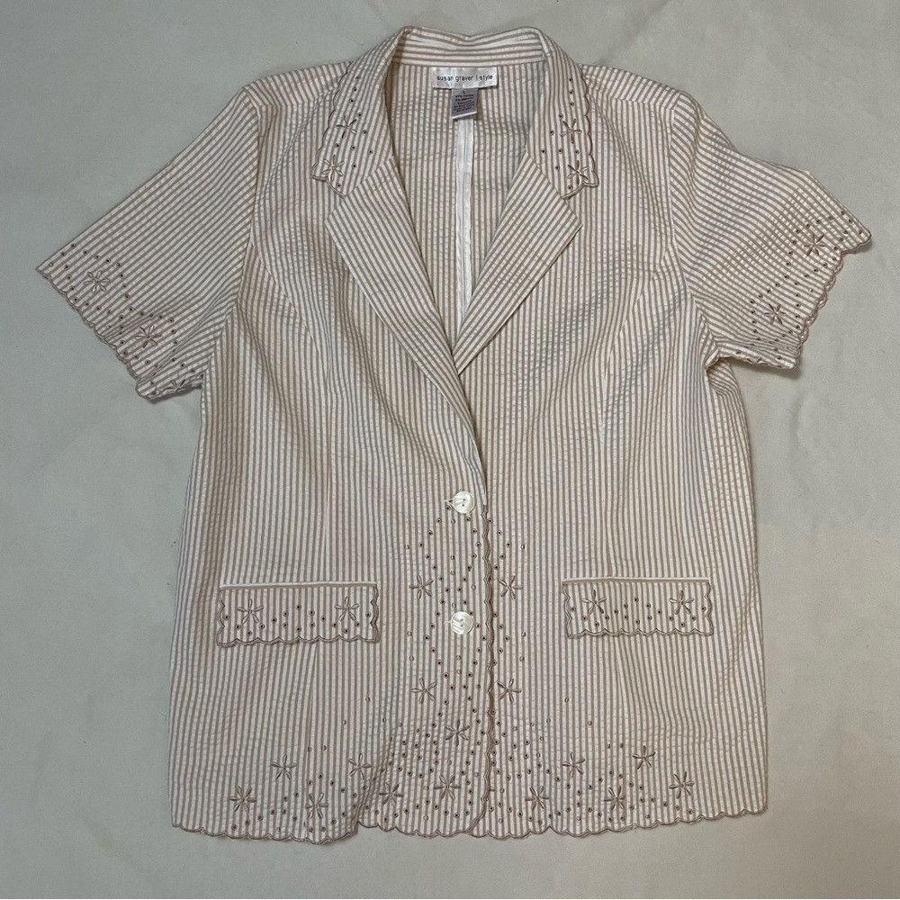 Other Susan Graver Style Embroidered Cotton Short Sleeve Jacket S Size L / US 10 / IT 46 - 6 Thumbnail