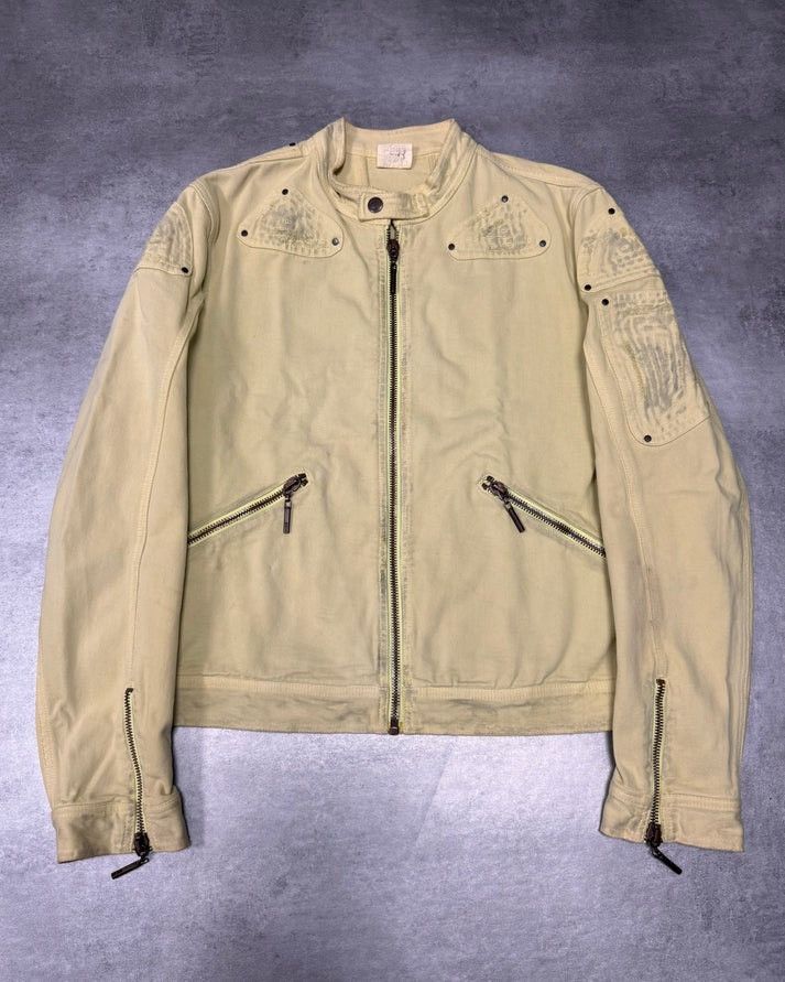 image of 2000S Just Cavalli Biker Reinforced Denim Jacket (M) in Sand, Men's (Size Medium)