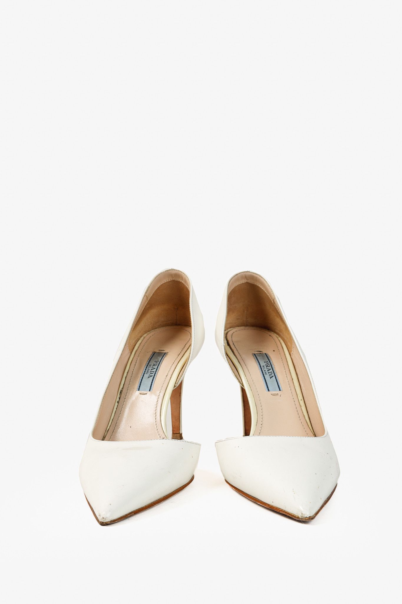 Prada Prada White Pointed Toe Stiletto Heel Patent Leather Pump Size US 7.5 / IT 37.5 - 2 Thumbnail