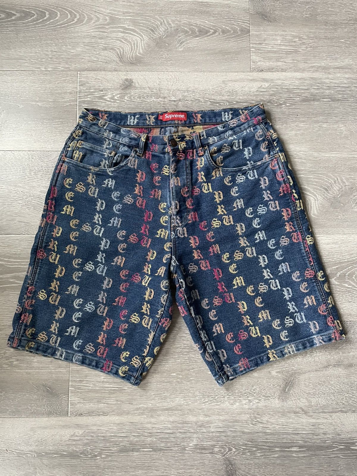 Supreme Supreme Script Baggy Denim Shorts Washed Indigo | Grailed