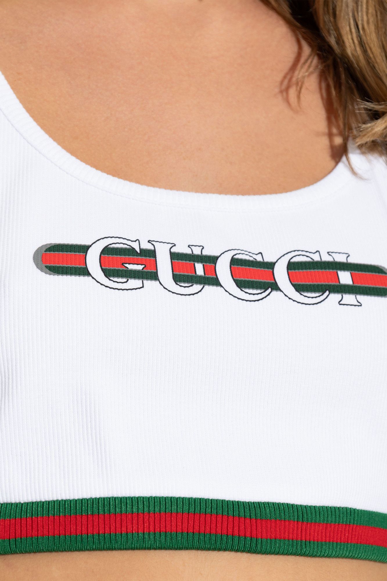Gucci o1la5ras0526 Cotton Rib Crop Top With Web in White Size S / US 4 / IT 40 - 5 Thumbnail