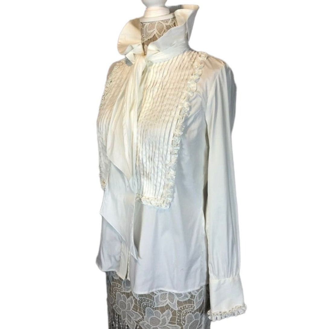Etro ETRO white tuxedo blouse ruffled neck Victorian style small Size S / US 4 / IT 40 - 4 Thumbnail