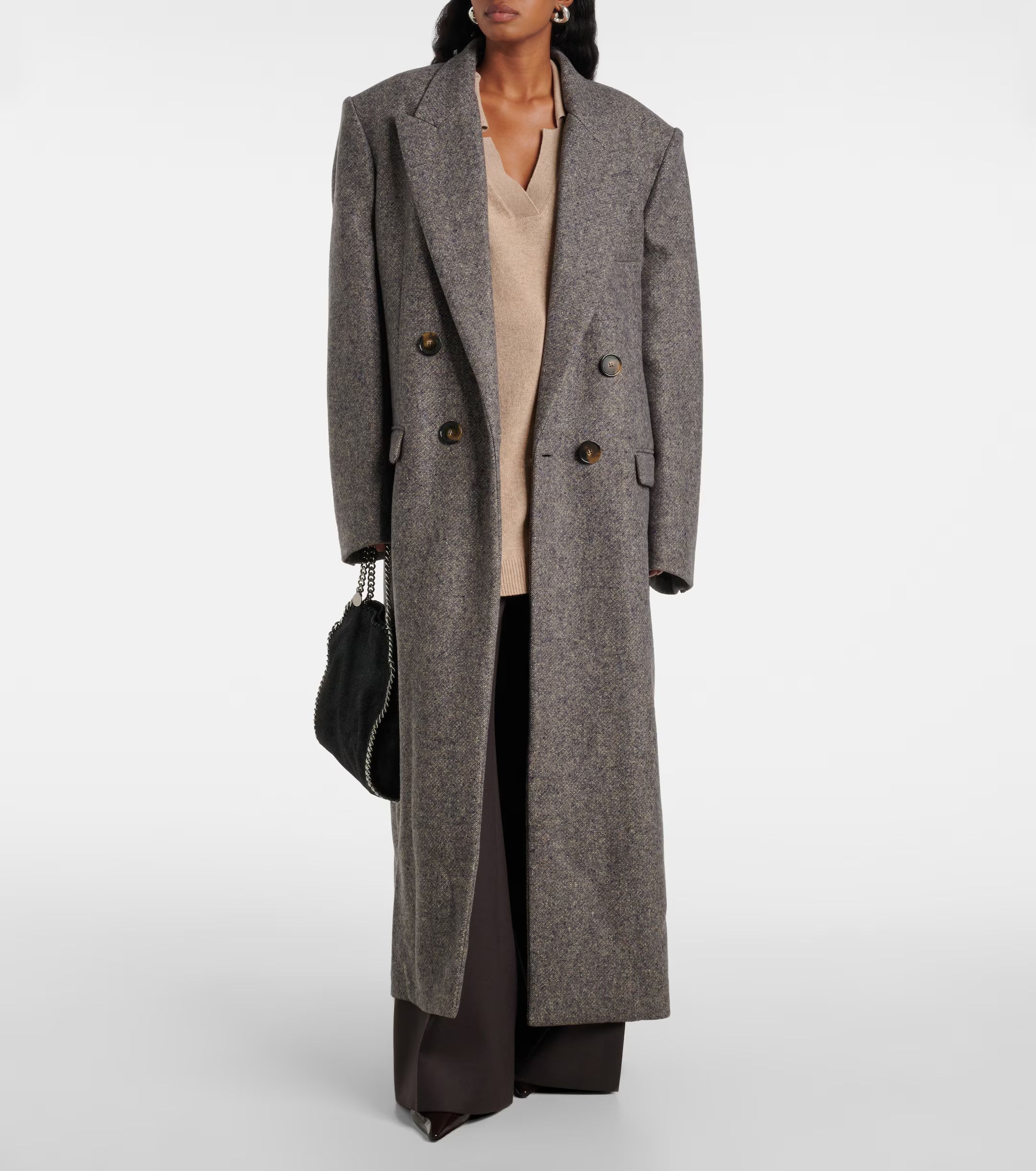 Stella McCartney o1s22i1n1024 Maxi Tweed Coat in Grey Size S / US 4 / IT 40 - 2 Thumbnail