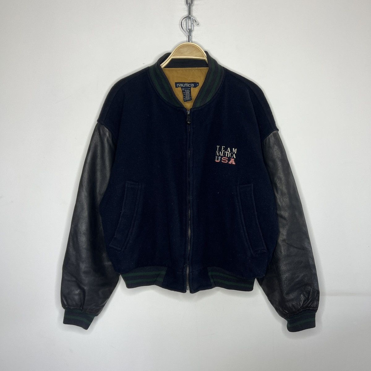 Nautica × Vintage Vintage 80s Nautica G-1 Flight Leather Wool Bomber Jacket Size US L / EU 52-54 / 3 - 2 Thumbnail