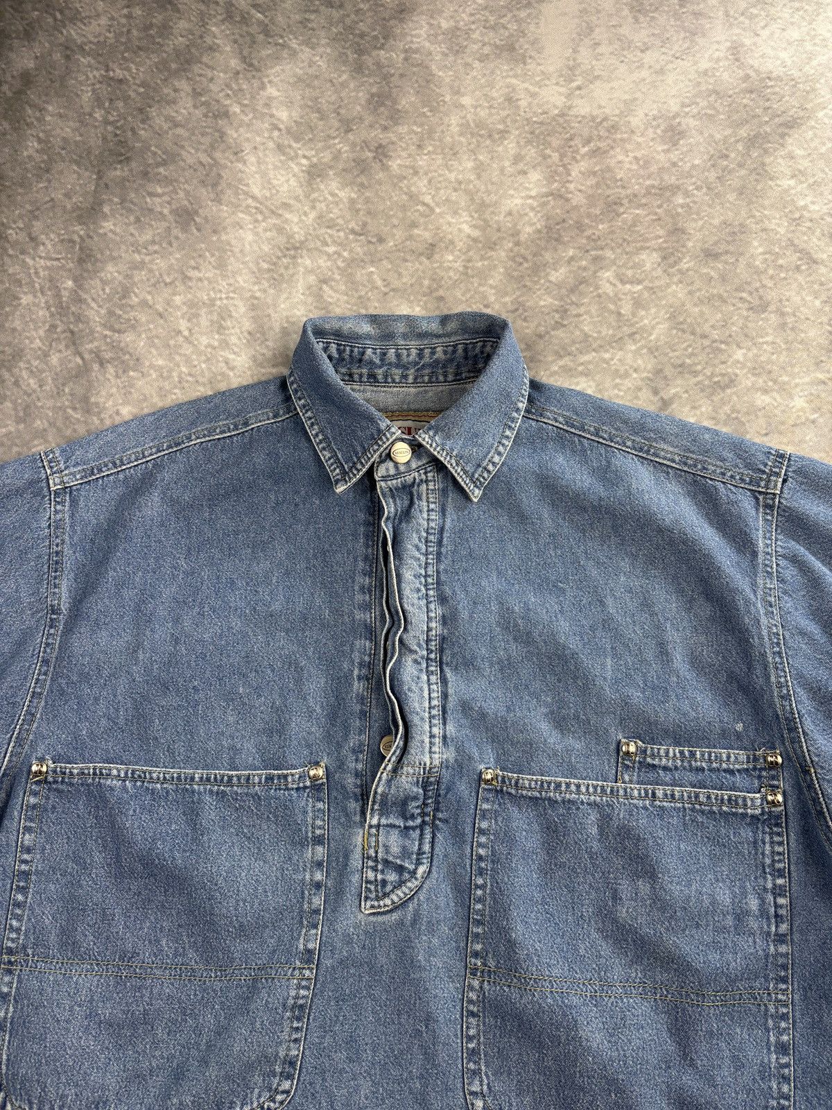 Vintage 1990s Denim Anorak Vintage Work Shirt Jeans Pullover Short Size US M / EU 48-50 / 2 - 4 Thumbnail