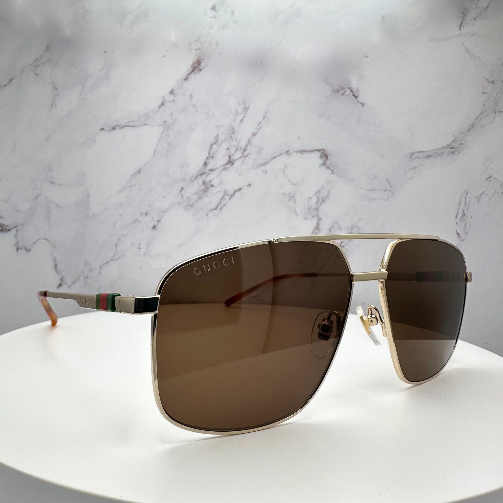 Gucci New GUCCI Sunglasses Gold Metal Square Aviator Red Green Size ONE SIZE - 3 Thumbnail