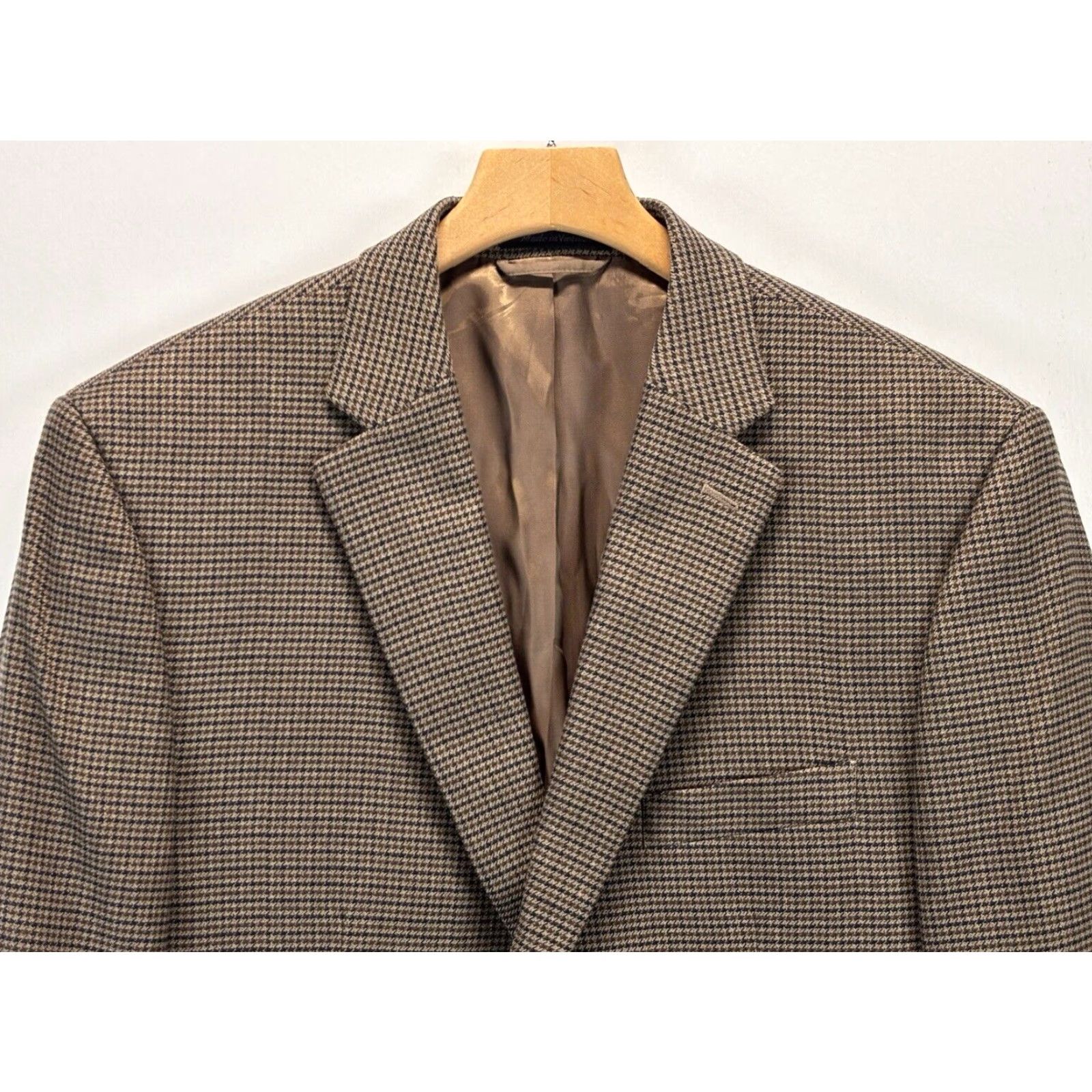 Ralph Lauren VINTAGE Lauren Ralph Lauren Houndstooth Blazer Jacket 44L Big & Tall Brown Navy Mens Sports Size 44L - 2 Thumbnail