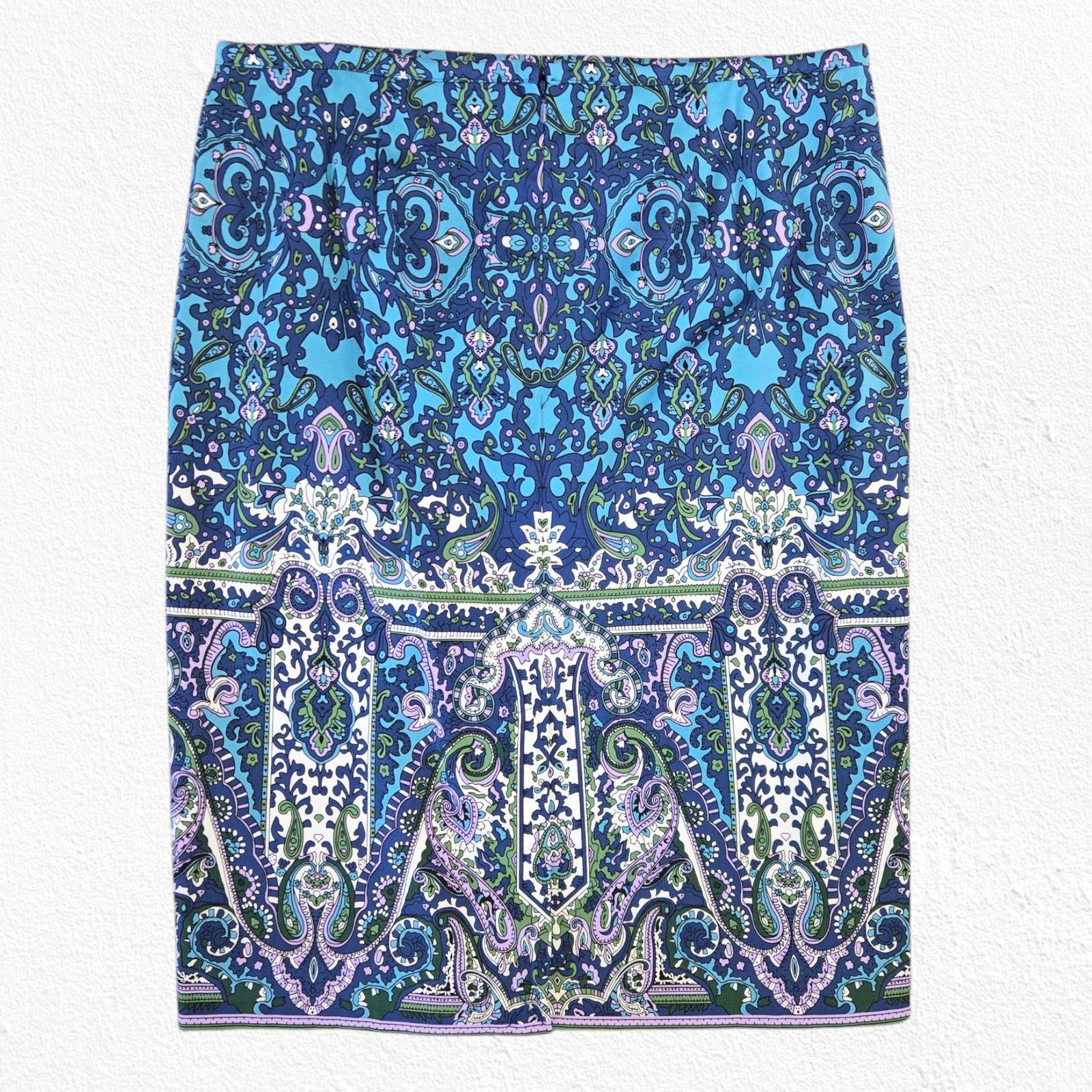 Other Baroque Paisley Blue Purple Cotton Blend Pencil Skirt Size 8 Size 30" / US 8 / IT 44 - 10 Thumbnail