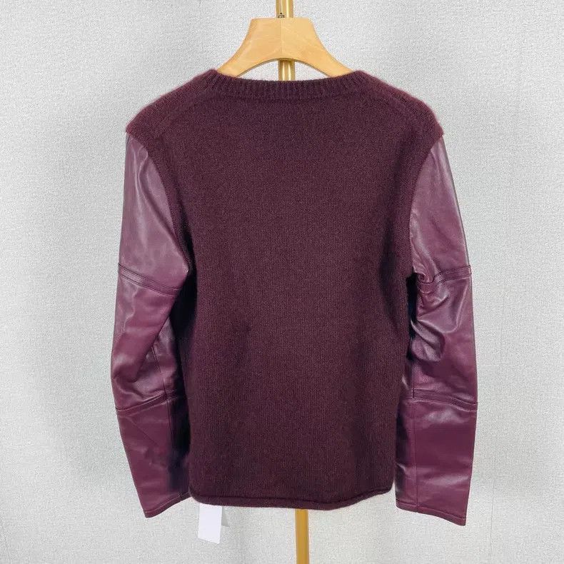 Hermes Hermes Burgundy Long Sleeve Leather Knit Top Size S / US 4 / IT 40 - 2 Thumbnail