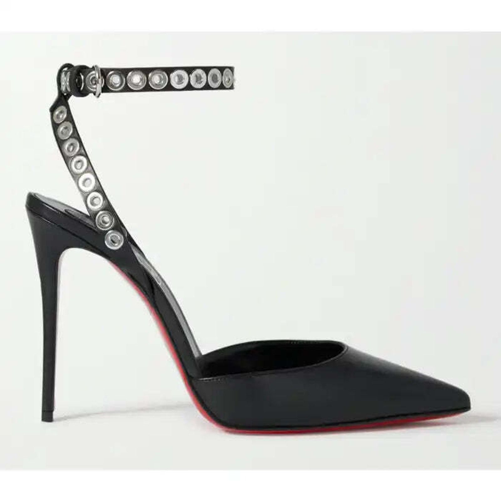 Christian Louboutin Pumpaclou 100 Black Leather Ankle Strap Stud Heel Pump 38.5 Size US 8.5 / IT 38.5 - 1 Thumbnail