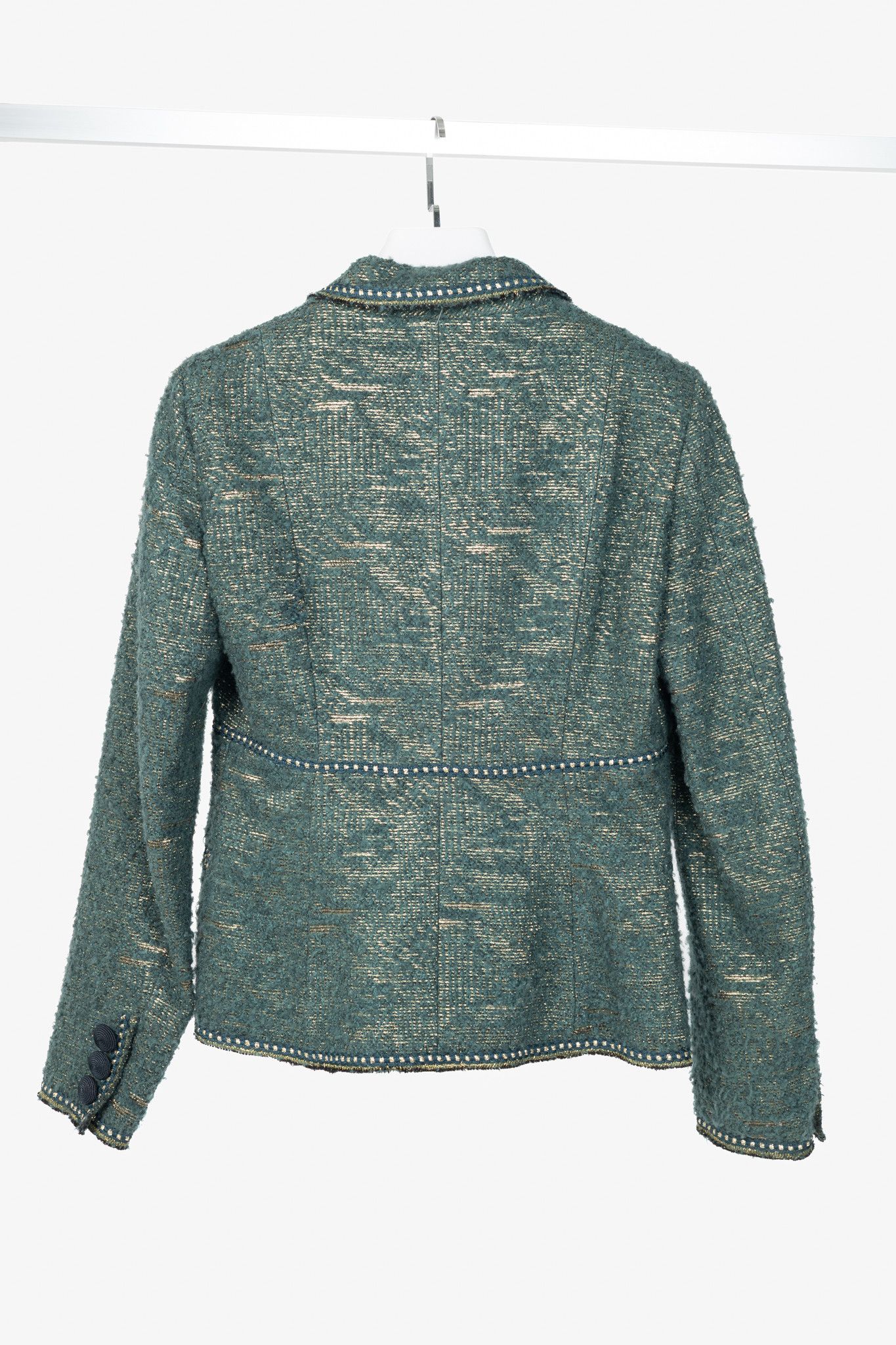 Moschino Moschino Cheap and Chic Metallic Green Boucle-Wool Blazer Size L / US 10 / IT 46 - 2 Thumbnail