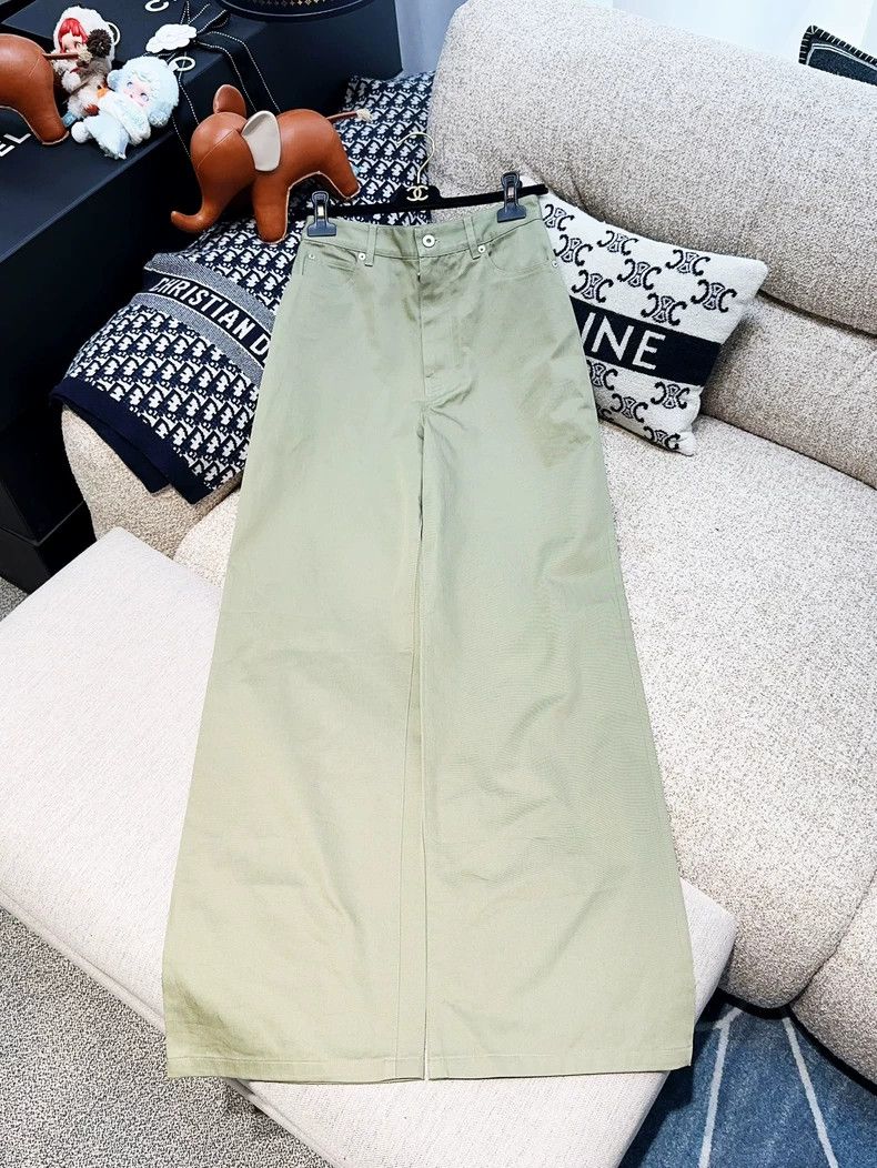 LOEWE Military green 36 code leather card letters wide leg