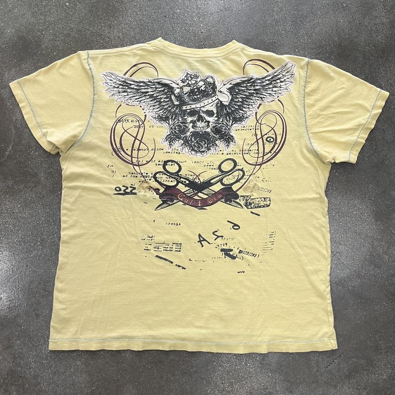 Ecko Unltd. Y2K Marc Ecko Cut & Sewn Winged Skull Yellow Graphic T shirt Size US XL / EU 56 / 4 - 2 Thumbnail