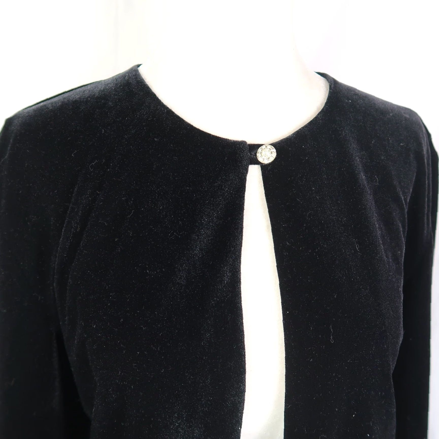Velvet VINTAGE 90s Black Velvet Long Sleeve Shrug Evening Jacket 8 Size M / US 6-8 / IT 42-44 - 2 Thumbnail