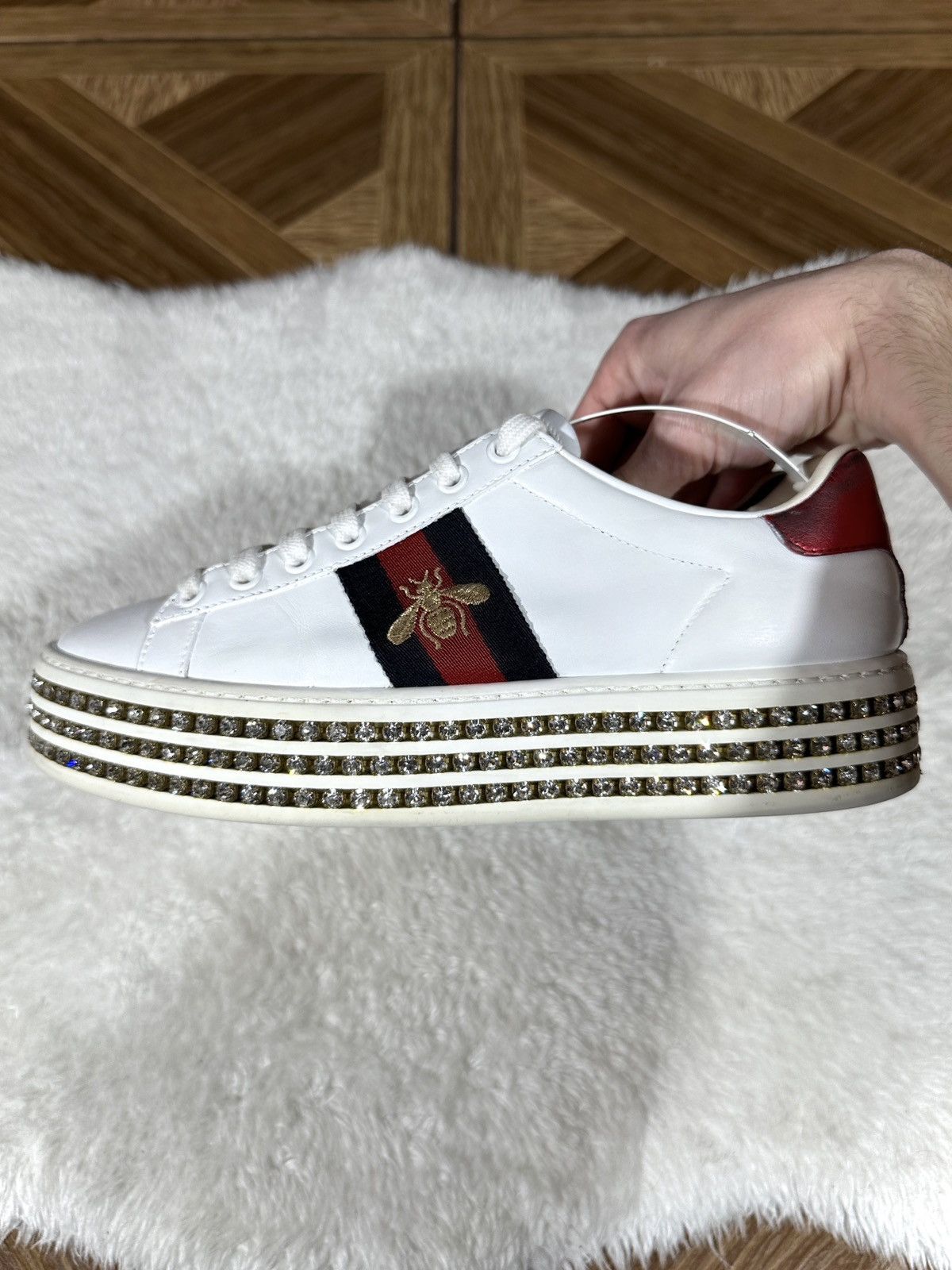 Gucci Gucci Ace Sneakers Crystal White Leather Studded US 6.5 Size US 7 / IT 37 - 4 Thumbnail