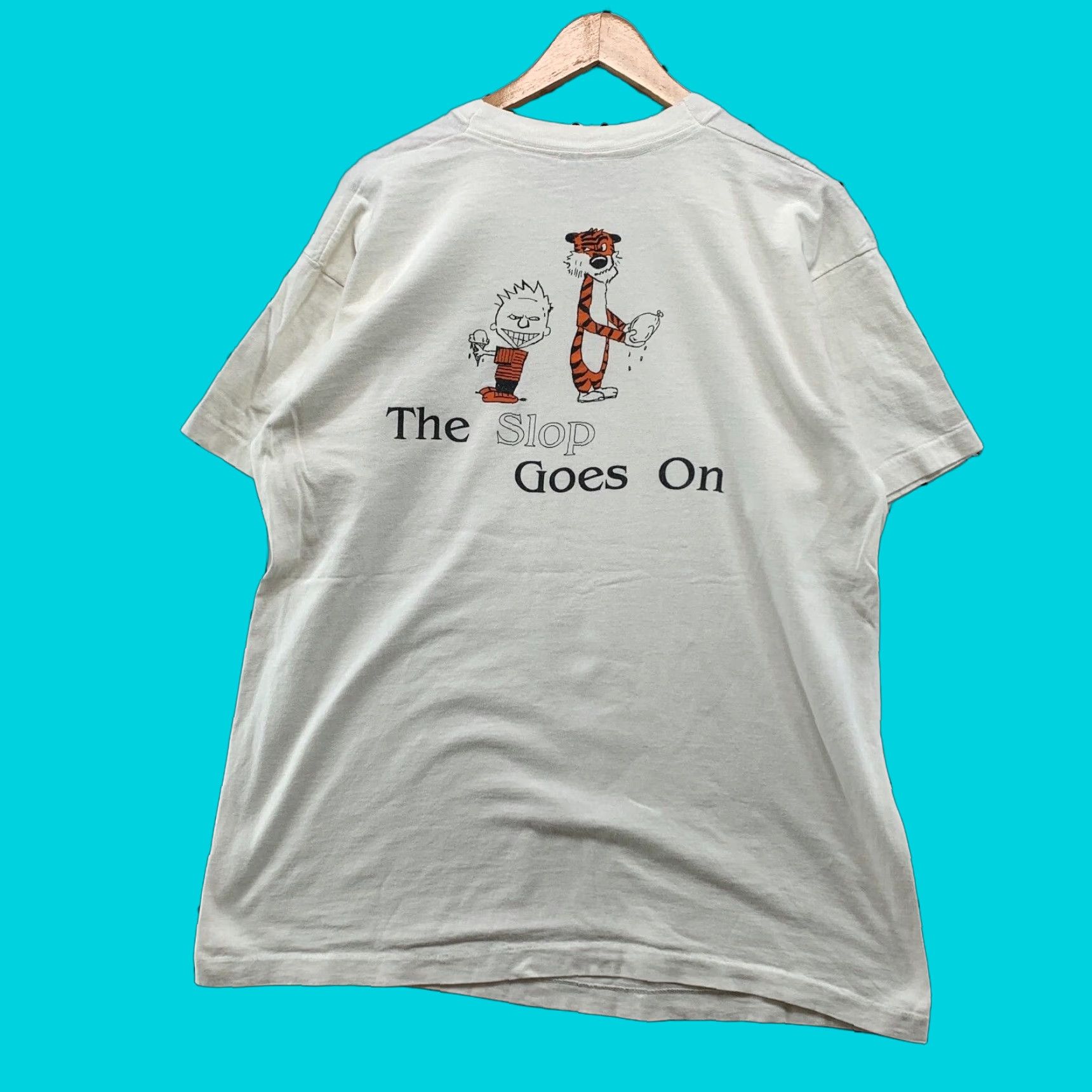 VINTAGE 90s Fruit of the Loom Calvin Hobbes Graphic Print T
