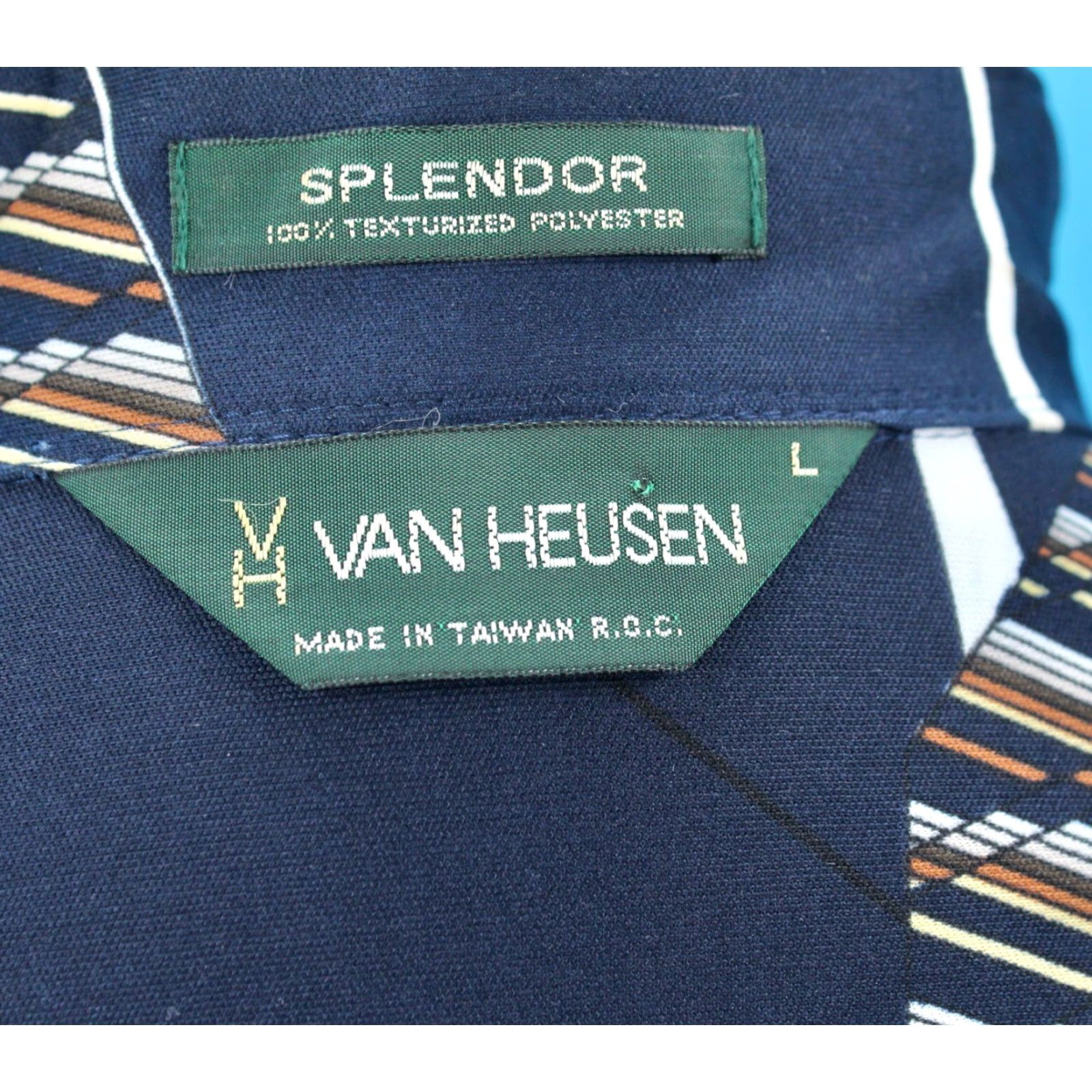 Van Heusen VINTAGE Men's VTG 70s Navy Blue Geometric Print Shirt Sz L 1970s Disco Polyester Shirt Mens L Blue Geometric 70s Disco Polyester Van Heusen Shirt Size US L / EU 52-54 / 3 - 4 Thumbnail