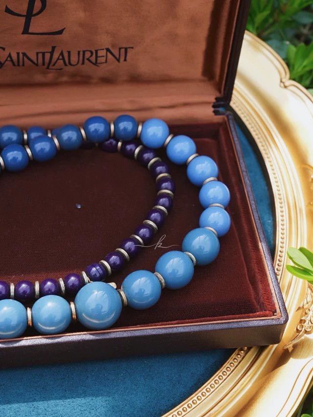 Yves Saint Laurent YSL Vintage 6-Layer Blue Gradient Resin Bead Opera Necklace Size ONE SIZE - 3 Thumbnail
