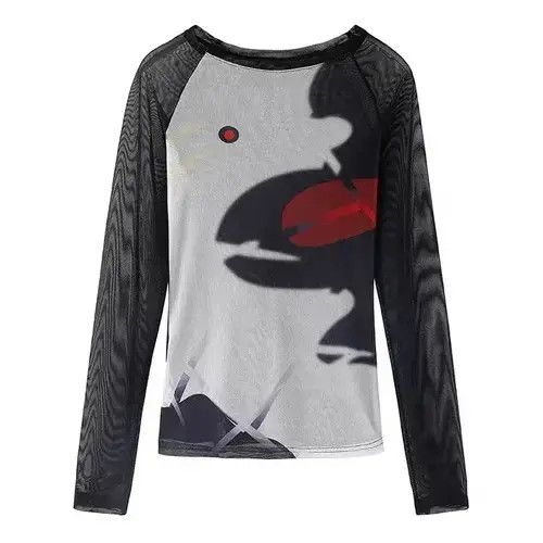 Japanese Brand Y2K See Through Mesh Tops Women Long Sleeve Size ONE SIZE - 3 Thumbnail