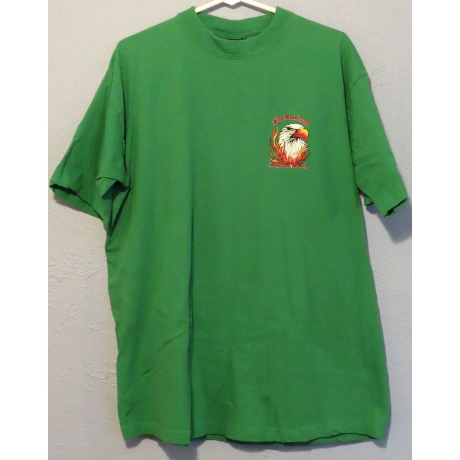 Nique VINTAGE Unique T-Shirt Beach Motorcycle 3XL Green Crew Neck Short Sleeve Men Fiber Cotton Knit USA Daytona Beach 2006 Eagle with Flames Size US XXL / EU 58 / 5 - 2 Thumbnail