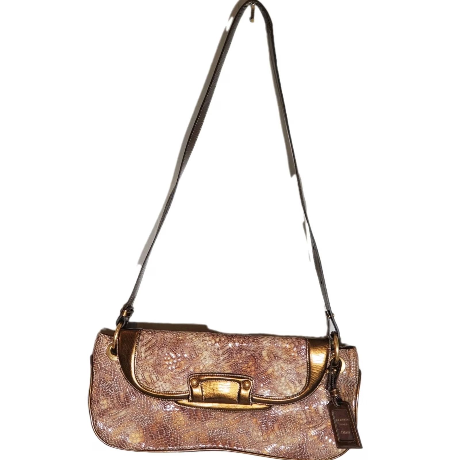 BRAHMIN VINTAGE Brahmin Simone Patent Python Wide Shoulder Bag Bronze Gold 814291BZ Dillard's Womens Bag 7 15 in Snake Rare Size ONE SIZE - 4 Thumbnail